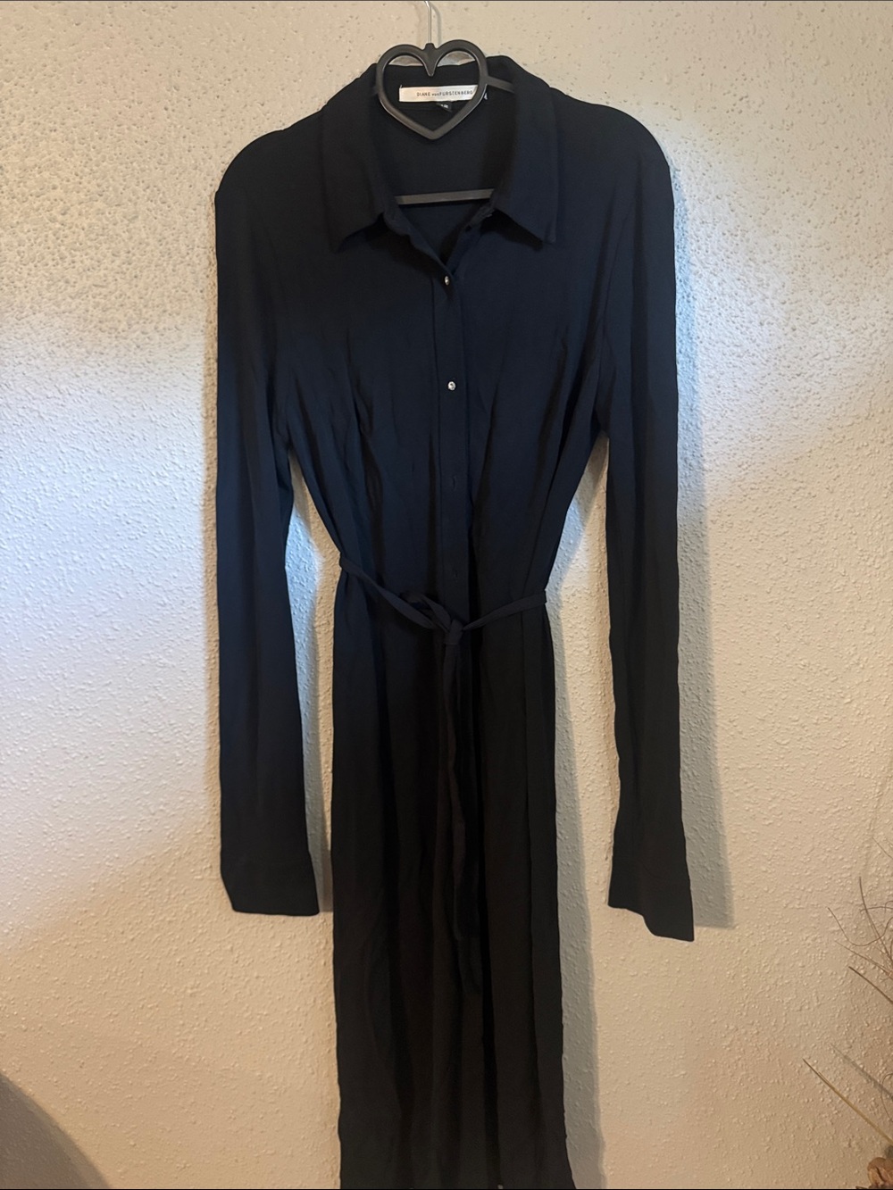 Diane Von Furstenberg Black Long-Sleeve Shirt Dress with Tie Waist